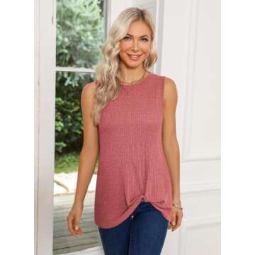 MIHOLL Sleeveless Tops for Women Cute Twist Knot Red T Shirts Tank Top (Medium, Red)