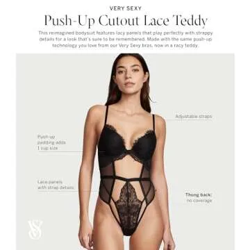 Victoria's Secret Push-Up Cutout Lace Teddy, Black, XX-Large