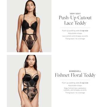 Victoria's Secret Push-Up Cutout Lace Teddy, Black, XX-Large