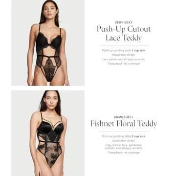 Victoria's Secret Push-Up Cutout Lace Teddy, Black, XX-Large