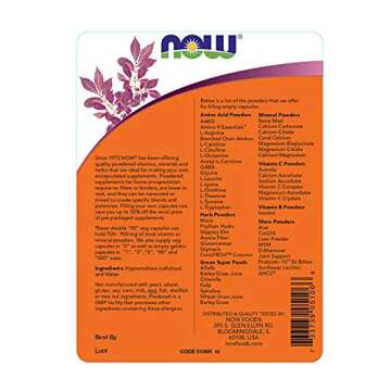 NOW Foods Supplements, Empty Vegetarian Capsules, Double "00", Filled by Weight, Non-GMO Project Ver...