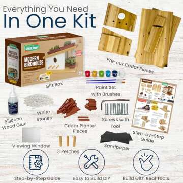 SparkJump Modern Birdhouse Woodworking Kit, Complete DIY Birdhouse for Kids & Adults, Build Your Own...