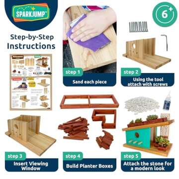 SparkJump Modern Birdhouse Woodworking Kit, Complete DIY Birdhouse for Kids & Adults, Build Your Own Birdhouse Kit for Creative Woodworking Crafts