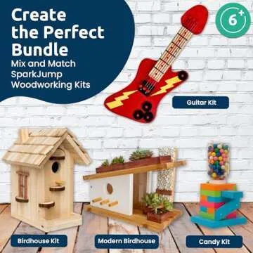 SparkJump Modern Birdhouse Woodworking Kit, Complete DIY Birdhouse for Kids & Adults, Build Your Own Birdhouse Kit for Creative Woodworking Crafts
