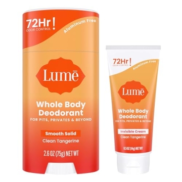 Lume Whole Body Deodorant - Invisible Cream Tube Mini + Solid Stick Bundle - 72 Hour Odor Control - ...