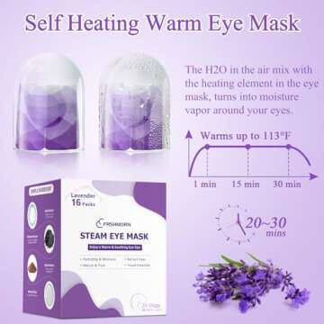 FRSHMORN 16 Packs Steam Eye Mask, Heated Eye Mask for Sleeping, Warm Compress for Eyes, Self Heating Disposal Eye Mask Comfortable Sleep Mask for Home, Office, Spa, Travel Essentials (Lavender)