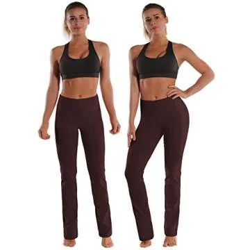 BUBBLELIME 29"/31"/33"/35" 4 Styles Women's Straight Legs Yoga Pants Tummy Control - Straight Leg_Mahoganymaroon M_37" Inseam