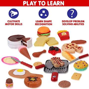 50 PCS Kids Deluxe Pretend Play Food Set with Kitchen Tools, Breakfast, Fast Food, Ice Cream & Desse...