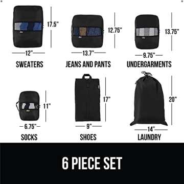Gorilla Grip 6 Set Packing Cubes, Travel Essentials for Suitcase, Mesh Organizer Bags for Clothes Toiletries Shoes and Laundry, Luggage and Carry On Airplane Accessories, Traveling Must Haves Black