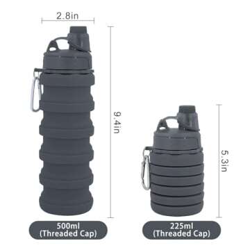 YCTMALL Collapsible Water Bottles Two Pack Travel Sports Portable Sport Water Bottle comes with mountaineering Buckle 500ml silicone Water-proof camping water bottle (Purple and Grey Color)