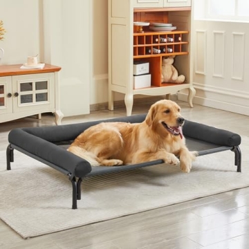 TJSOULER Cooling Elevated Dog Bed for Large Dogs - Quick Install, Raised Dog Cot with Bolster, Durab...