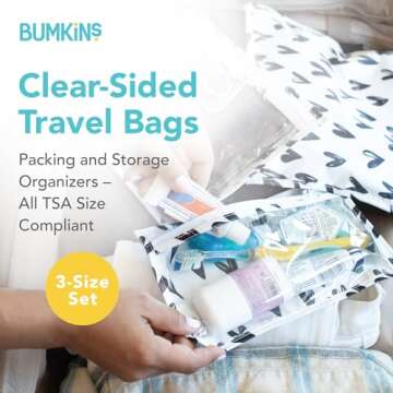 Bumkins Travel Bag, Toiletry, TSA Approved Pouch, Zip Bag, Quart Size Airline Compliant, Clear-Sided...