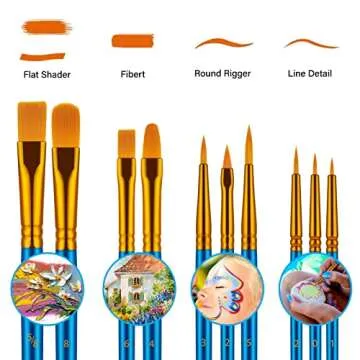 Paint Brushes Set, 6Pack 60 Pcs Paint Brushes for Acrylic Painting, Oil Watercolor Acrylic Paint Brush, Artist Paintbrushes for Body Face Rock Canvas, Kids Adult Drawing Arts Crafts Supplies, Blue