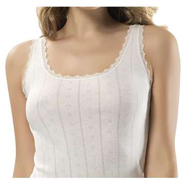 VAVONNE Camisole for Women, All Cotton, Airy Soft Comfy Tank Tops Cami Undershirt (Wide Strap/Off-Wh...