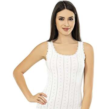 VAVONNE Camisole for Women, All Cotton, Airy Soft Comfy Tank Tops Cami Undershirt (Wide Strap/Off-White, X-Large)