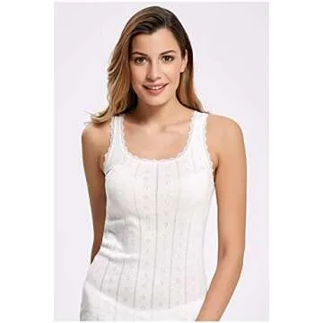 VAVONNE Camisole for Women, All Cotton, Airy Soft Comfy Tank Tops Cami Undershirt (Wide Strap/Off-White, X-Large)