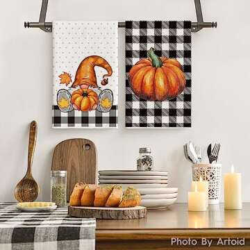 Artoid Mode Buffalo Plaid Pumpkin Truck Sunflower Gnome Fall Kitchen Towels and Dish Towels, 18 x 26...
