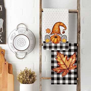 Artoid Mode Buffalo Plaid Pumpkin Truck Sunflower Gnome Fall Kitchen Towels and Dish Towels, 18 x 26 Inch Harvest Thanksgiving Ultra Absorbent Drying Cloth Tea Towels for Cooking Baking Set of 4