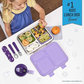 Bentgo Kids Stainless Steel Prints Leak-Resistant Lunch Box - 3-Compartment Bento Style Lunch Box wi...