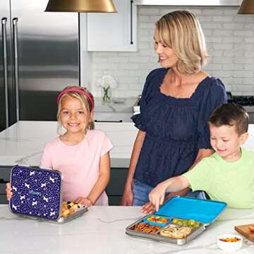 Bentgo Kids Stainless Steel Prints Leak-Resistant Lunch Box - 3-Compartment Bento Style Lunch Box with Bonus Container - Eco-Friendly, Dishwasher Safe, BPA-Free, Ages 3+ (Unicorn)