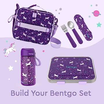 Bentgo Kids Stainless Steel Prints Leak-Resistant Lunch Box - 3-Compartment Bento Style Lunch Box with Bonus Container - Eco-Friendly, Dishwasher Safe, BPA-Free, Ages 3+ (Unicorn)