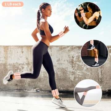 YOVKOK Adjustable Ankle Weights for Women Men,Wrist Weights set for Walking Running,1 Pair (1Lbs Each) Silicone Workout Weights for gym fitness, Jogging,yoga,pilates,strength training,physical therapy (Flesh Pink)