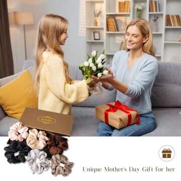 Lolalet Scrunchies for Women, Satin Hair Softer Than Silk Ties Sleep, Big Scrunchy Ponytail Holder with Elastic Bands Girls Thick Thin Curly -6 Pack, Style A