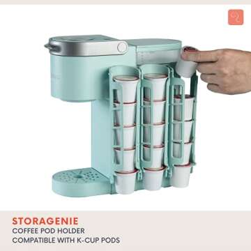STORAGENIE K Cup Holder for Keurig K-cup,Coffee pod Storage, Side Mount | Wall Mount, Perfect for Small Counters (3 Rows/For 15 K Cups, OASIS BLUE)