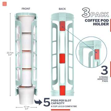 STORAGENIE K Cup Holder for Keurig K-cup,Coffee pod Storage, Side Mount | Wall Mount, Perfect for Small Counters (3 Rows/For 15 K Cups, OASIS BLUE)
