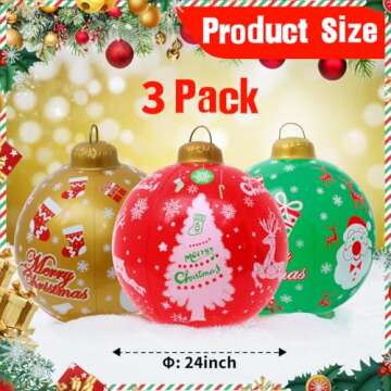Seasons 3Pcs Outdoor Christmas Decorations, 24 Inch Large Inflatable Christmas Balls, Christmas Orna...
