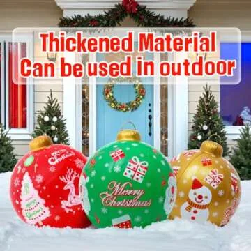 Seasons 3Pcs Outdoor Christmas Decorations, 24 Inch Large Inflatable Christmas Balls, Christmas Ornaments Decor for Front Door Yard & New Year Festive