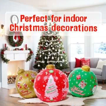 Seasons 3Pcs Outdoor Christmas Decorations, 24 Inch Large Inflatable Christmas Balls, Christmas Ornaments Decor for Front Door Yard & New Year Festive