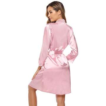 Sykooria Women's Satin Robes and Nightgown Set Bridesmaid Bride Party Short Kimono Robe Bathrobe Camisole Nightgown