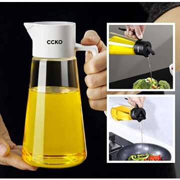 CCKO Glass Olive Oil Dispenser Bottle with Auto Flip Spout 19oz Olive Oil Bottle for Kitchen, No Drip Cooking Oil Dispenser for Soy Sauce, Syrup, Vinegar, Salad Dressing Container (Black)