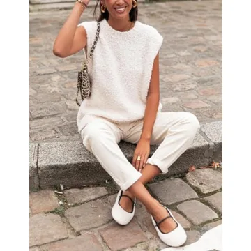 SCUSTY Women's Fuzzy Knit Vest Sleeeveless Casual Crew Neck Loose Lightweight Sweater Pullover Top Fall Winter Outfit(Beige-M)