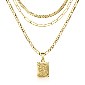 JoycuFF Gold Layered Necklace Set 3 PCS for Women Trendy Paperclip Gold Filled Stainless Steel Figar...