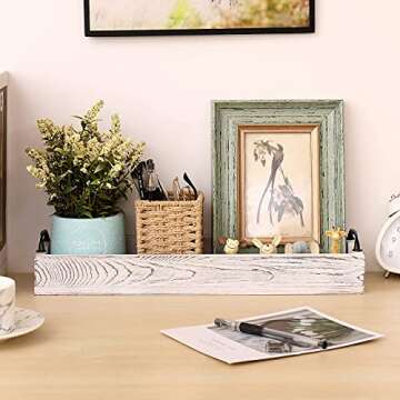 Rustic Wooden Serving Trays Rectangular with Handle,Ottoman Tray for Living Room 16 Inch Long for Se...