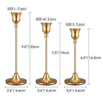 PNAVMG Candle Holders,Set of 6 Candlestick Holders for Taper Candles, Brass Gold Modern Decorative C...