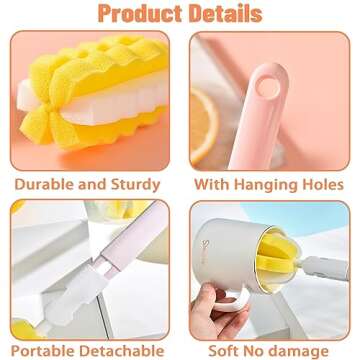 INVODA 4PCS Bottle Brush Long Handle Cup Cleaner Brush Sponge Bottle Scrubber Detachable Handle Port...