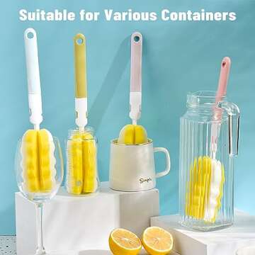 INVODA 4PCS Bottle Brush Long Handle Cup Cleaner Brush Sponge Bottle Scrubber Detachable Handle Portable Sponge Cleaning Brush for Baby Bottle Dishwashing Kitchen Clean Glasses Mugs (4 PCS)