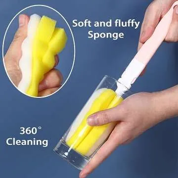 INVODA 4PCS Bottle Brush Long Handle Cup Cleaner Brush Sponge Bottle Scrubber Detachable Handle Portable Sponge Cleaning Brush for Baby Bottle Dishwashing Kitchen Clean Glasses Mugs (4 PCS)