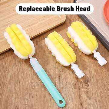 INVODA 4PCS Bottle Brush Long Handle Cup Cleaner Brush Sponge Bottle Scrubber Detachable Handle Portable Sponge Cleaning Brush for Baby Bottle Dishwashing Kitchen Clean Glasses Mugs (4 PCS)