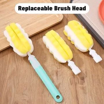 INVODA 4PCS Bottle Brush Long Handle Cup Cleaner Brush Sponge Bottle Scrubber Detachable Handle Portable Sponge Cleaning Brush for Baby Bottle Dishwashing Kitchen Clean Glasses Mugs (4 PCS)
