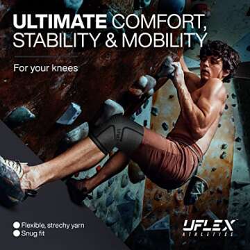 UFlex Athletics Knee Compression Sleeve Support for Women and Men - Knee Brace for Pain Relief, Fitness, Weightlifting, Hiking, Sports - Black, Small
