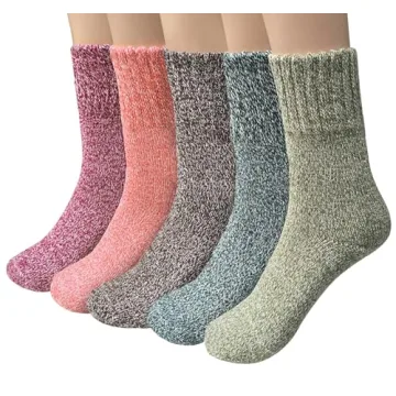 Pack of 5 Womens Thick Knit Warm Casual Wool Crew Winter Socks, Mixed Colors 1- 5 Pack,one size(fits...
