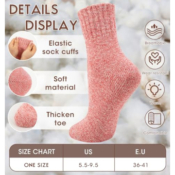 5 Pack Womens Thick Warm Casual Wool Crew Socks