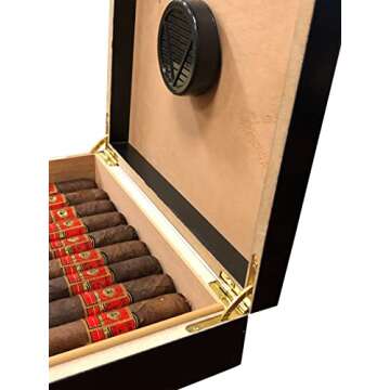 Prestige Import Group Chateau Small Cigar Humidor with Humidifier - Capacity: 20 Cigars - Color: Black