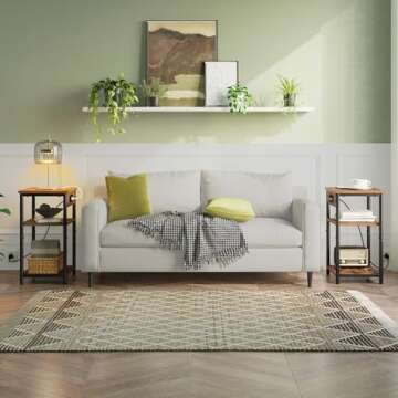 Rolanstar End Table with Charging Station, Night Stand with 3 Storage Shelves, Small Side Table for ...