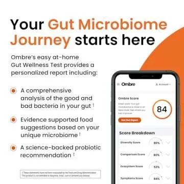 Ombre Gut Health Test Kit - Probiotic Recommender at Home Test for Women & Men - Detailed Custom Gut...