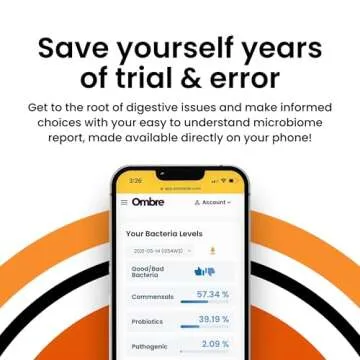 Ombre Gut Health Test Kit - Probiotic Recommender at Home Test for Women & Men - Detailed Custom Gut Microbiome Analysis for Digestive, Immune and Mental Health with Food Suggestions